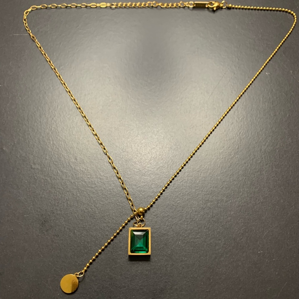 18k Gold Plated Stainless Steel Emerald Necklace